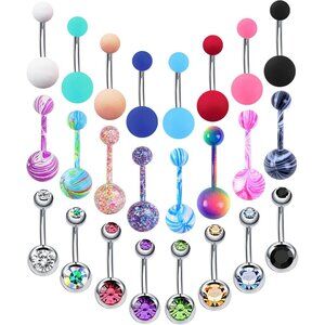 24-50Pcs 14G Stainless Steel Belly Button Rings for Women CZ Screw Navel Bars Bo